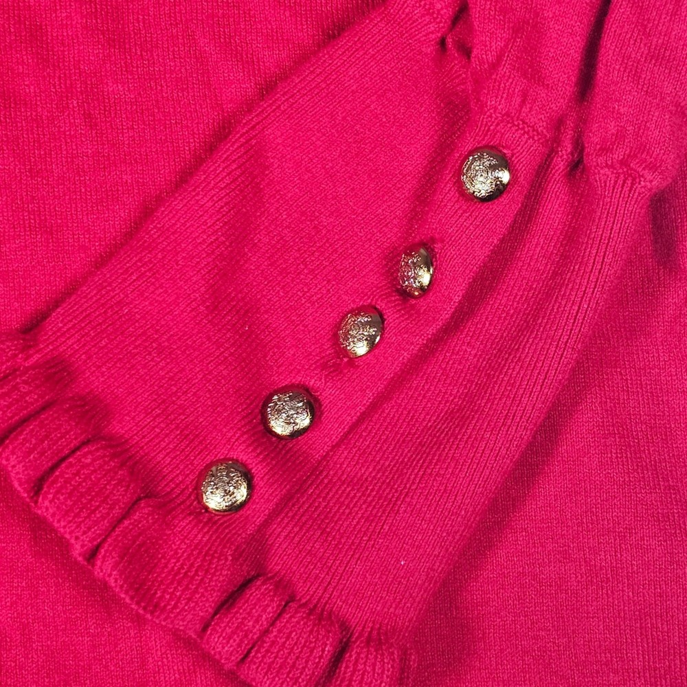Lauren Ralph Lauren Xmas Red V-Neck Ruffle Cuff Button Sweater 3X 202789914011 - Picture 6 of 10
